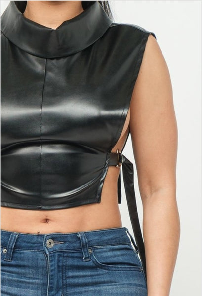 Leather Turtle Neck Crop Top