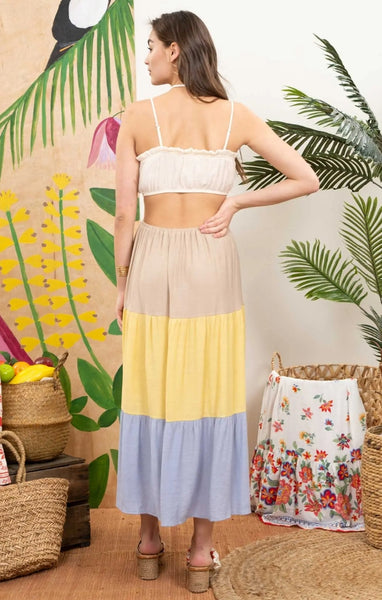 Cut Out Blue Color Block Maxi