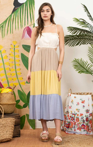 Cut Out Blue Color Block Maxi