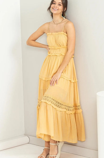 Yellow Lace Detail Solid Boho Maxi
