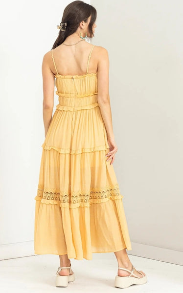 Yellow Lace Detail Solid Boho Maxi
