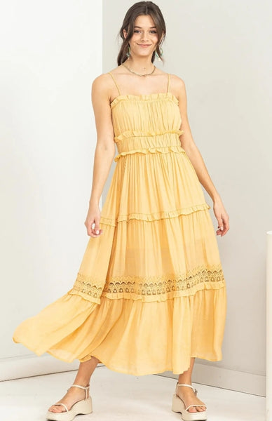 Yellow Lace Detail Solid Boho Maxi