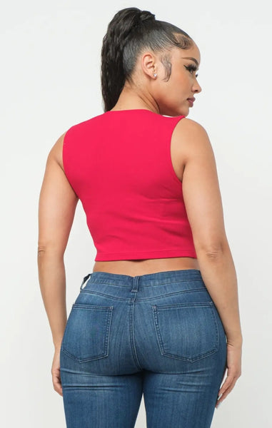 Red Front Shoulder Cut Out Top