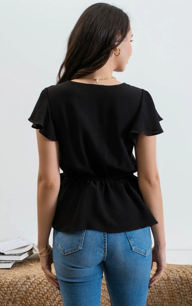Surplice Peplum Top Black