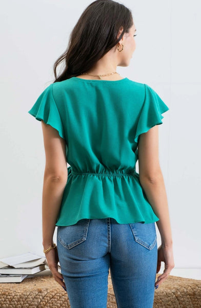 Surplice Peplum Top Teal/Green