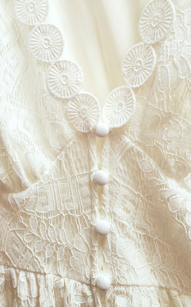 White Lace Bubble Sleeve Midi