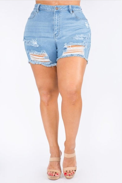 Curvy Distressed Denim Shorts