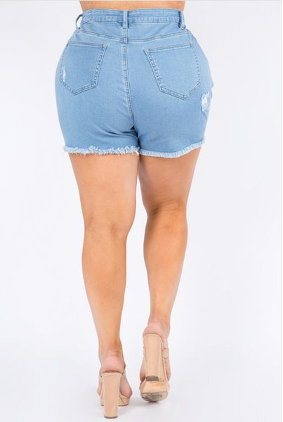 Curvy Distressed Denim Shorts