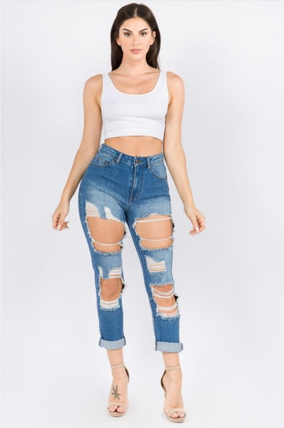 Curvy Thigh Cut Out Jeans