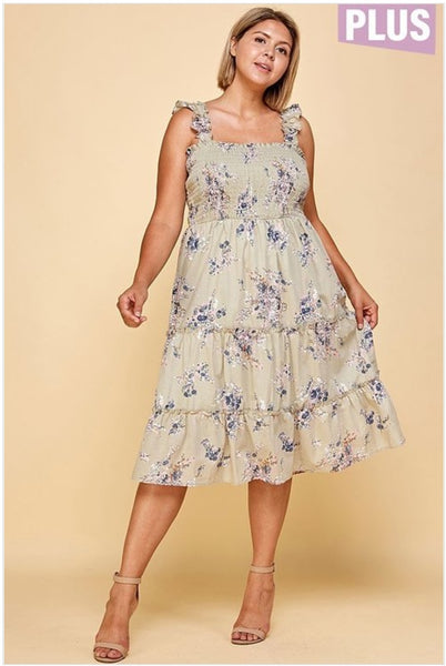 Smocked Floral Midi