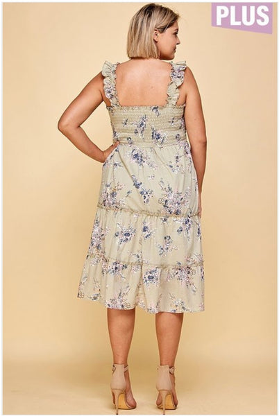 Smocked Floral Midi