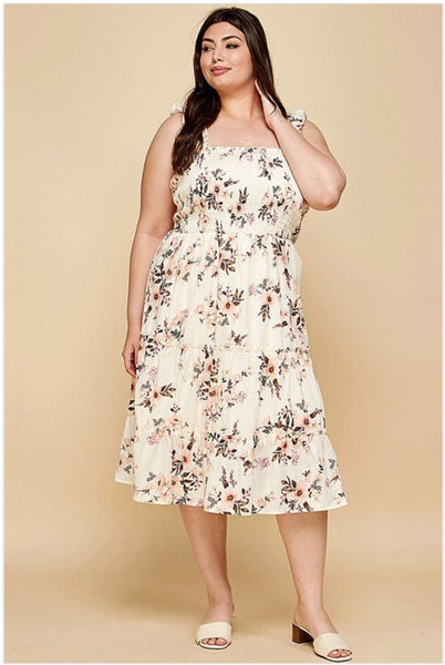 Smocked Floral Midi