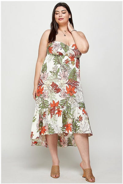 Curvy Hi Lo Tropical Midi