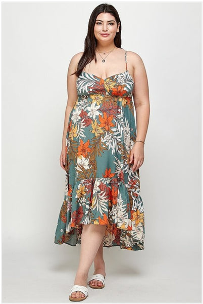 Curvy Hi Lo Tropical Midi