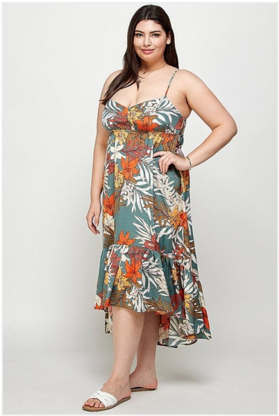 Curvy Hi Lo Tropical Midi