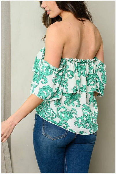 Off The Shoulder Vine Print Top