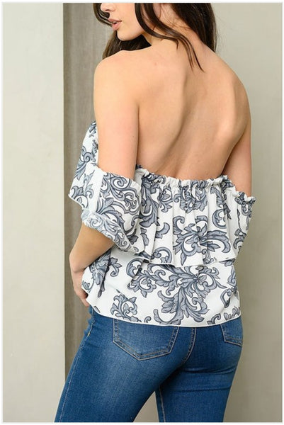 Off The Shoulder Vine Print Top