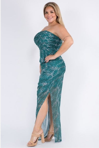 Teal Tube Ruched Maxi