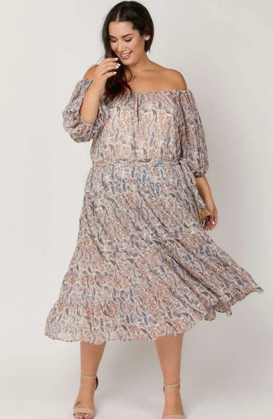 Curvy Off The Shoulder Paisley Maxi