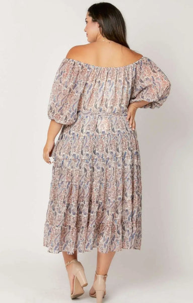 Curvy Off The Shoulder Paisley Maxi